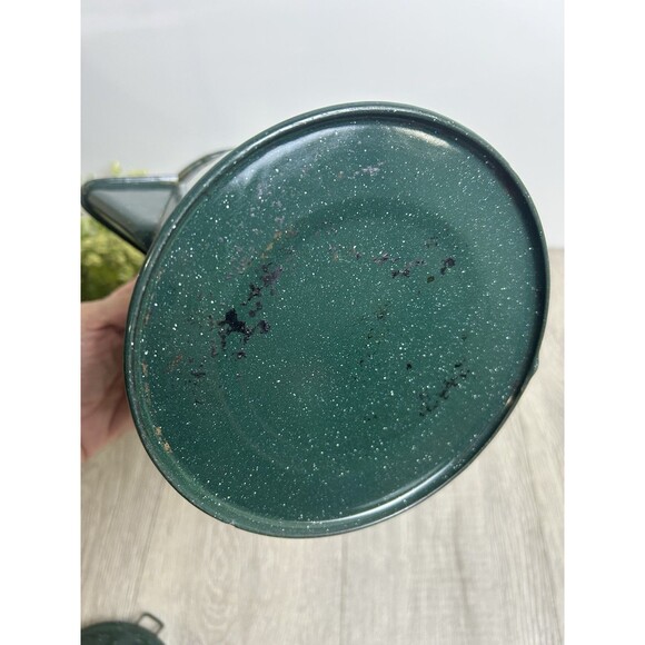Vintage Coffee Pot Percolator, Camping Pot Enameled Green With White Speckles - Picture 10 of 13
